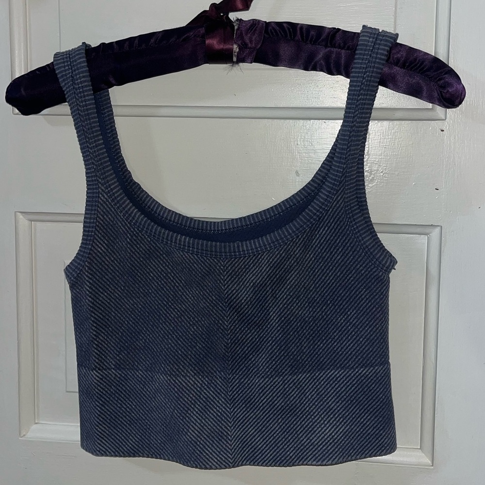 Ribbed Scoop Neck Tank Top - Navy